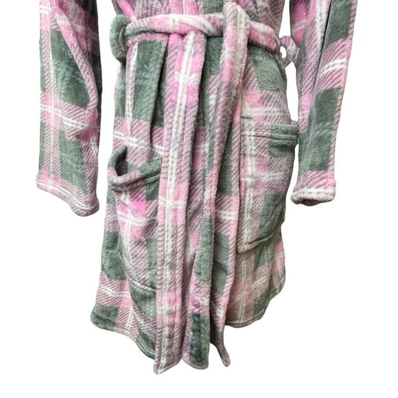 PJ Couture Pink Gray & White Plaid extra Soft wrap Robe with pockets size s/M - Picture 9 of 11